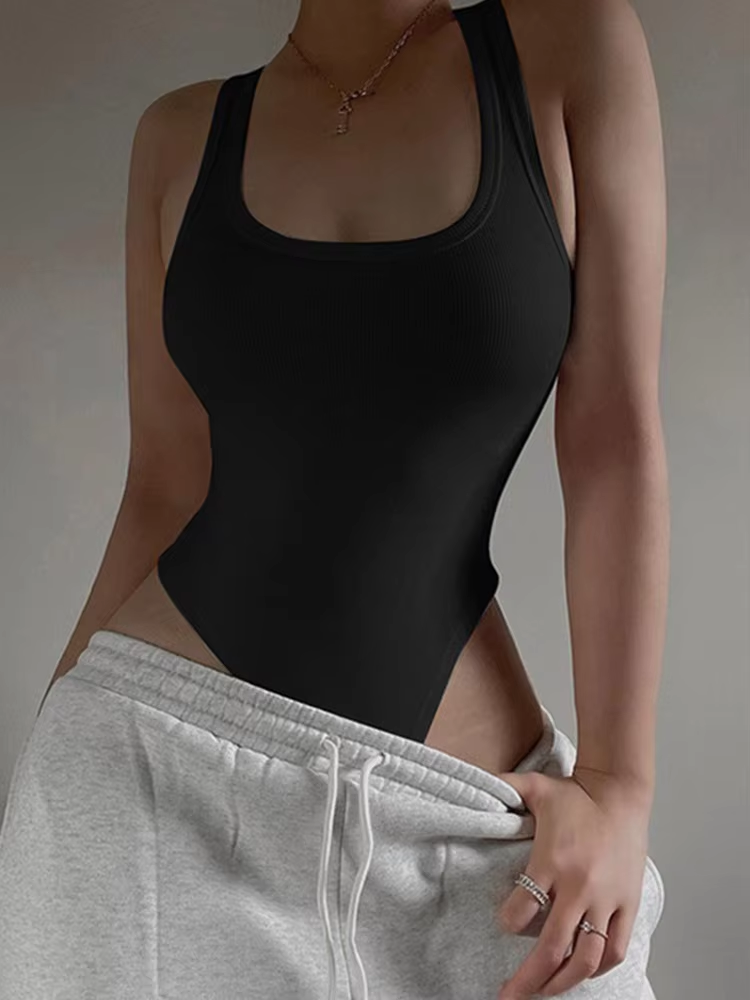 Sleeveless Knit Halter Bodysuit – Sexy Off-Shoulder Bodycon Top for Clubwear & Casual Streetwear