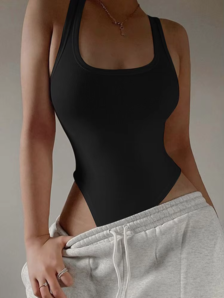 Sleeveless Knit Halter Bodysuit – Sexy Off-Shoulder Bodycon Top for Clubwear & Casual Streetwear