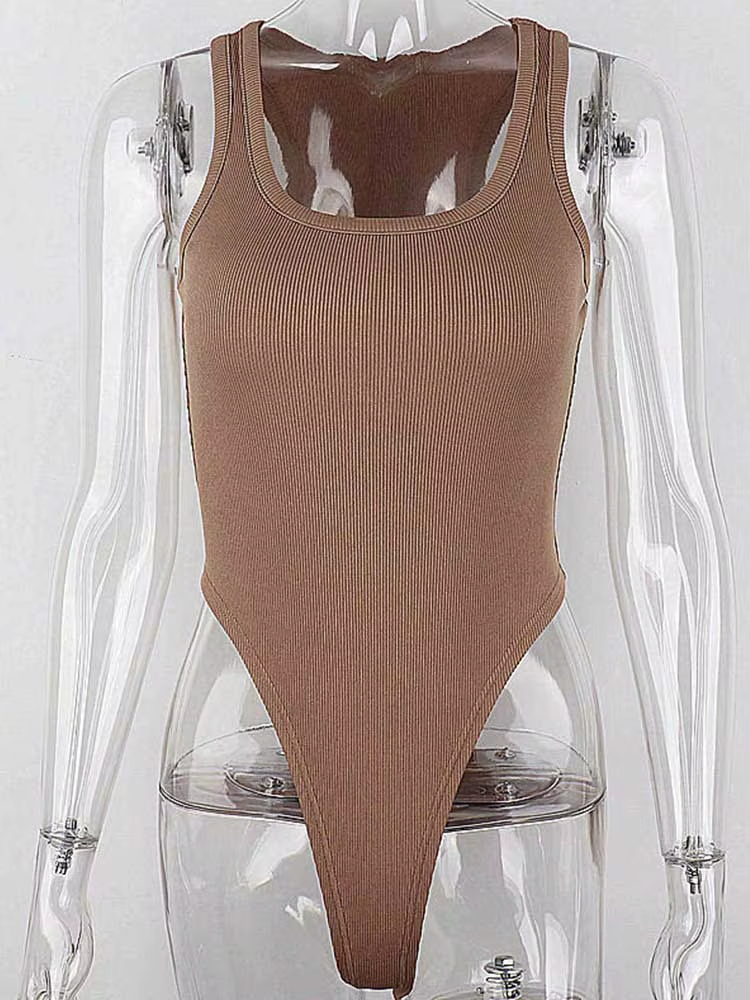 Sleeveless Knit Halter Bodysuit – Sexy Off-Shoulder Bodycon Top for Clubwear & Casual Streetwear