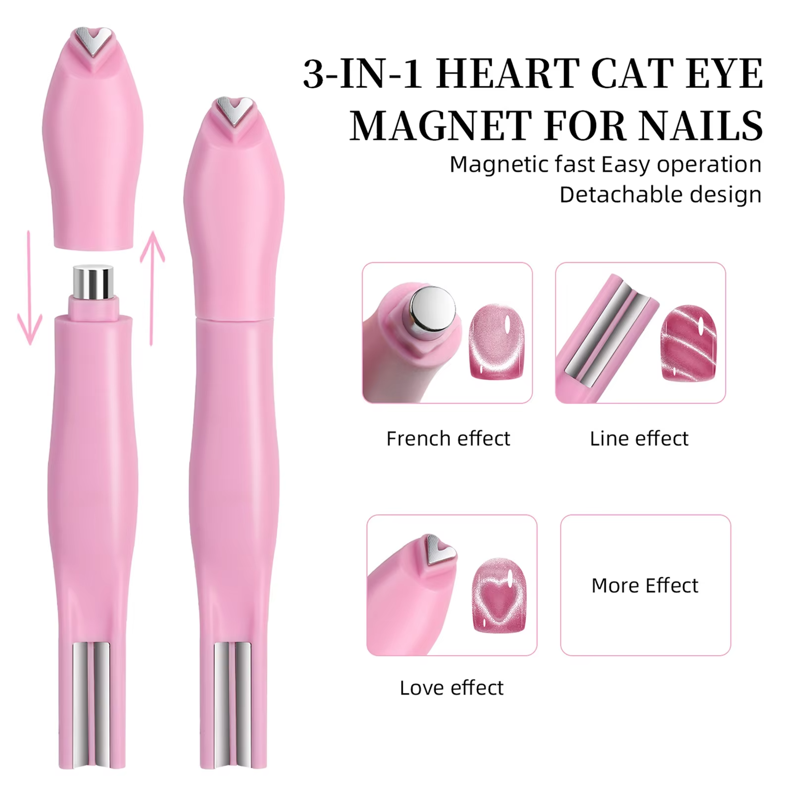 3-in-1 Heart Cat Eye Nail Art Magnet Pen – Professional Magnetic Gel Polish Manicure Tool