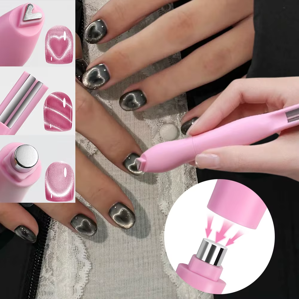 3-in-1 Heart Cat Eye Nail Art Magnet Pen – Professional Magnetic Gel Polish Manicure Tool