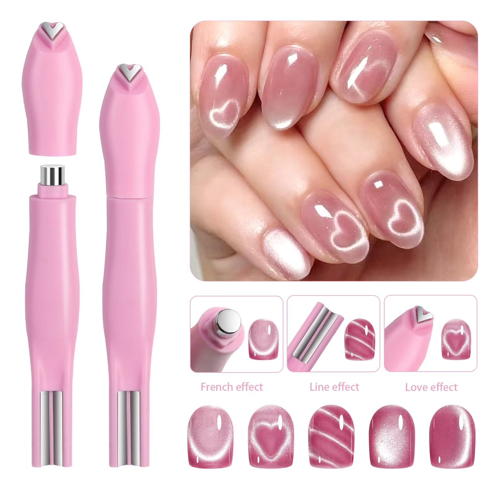 3-in-1 Heart Cat Eye Nail Art Magnet Pen – Professional Magnetic Gel Polish Manicure Tool