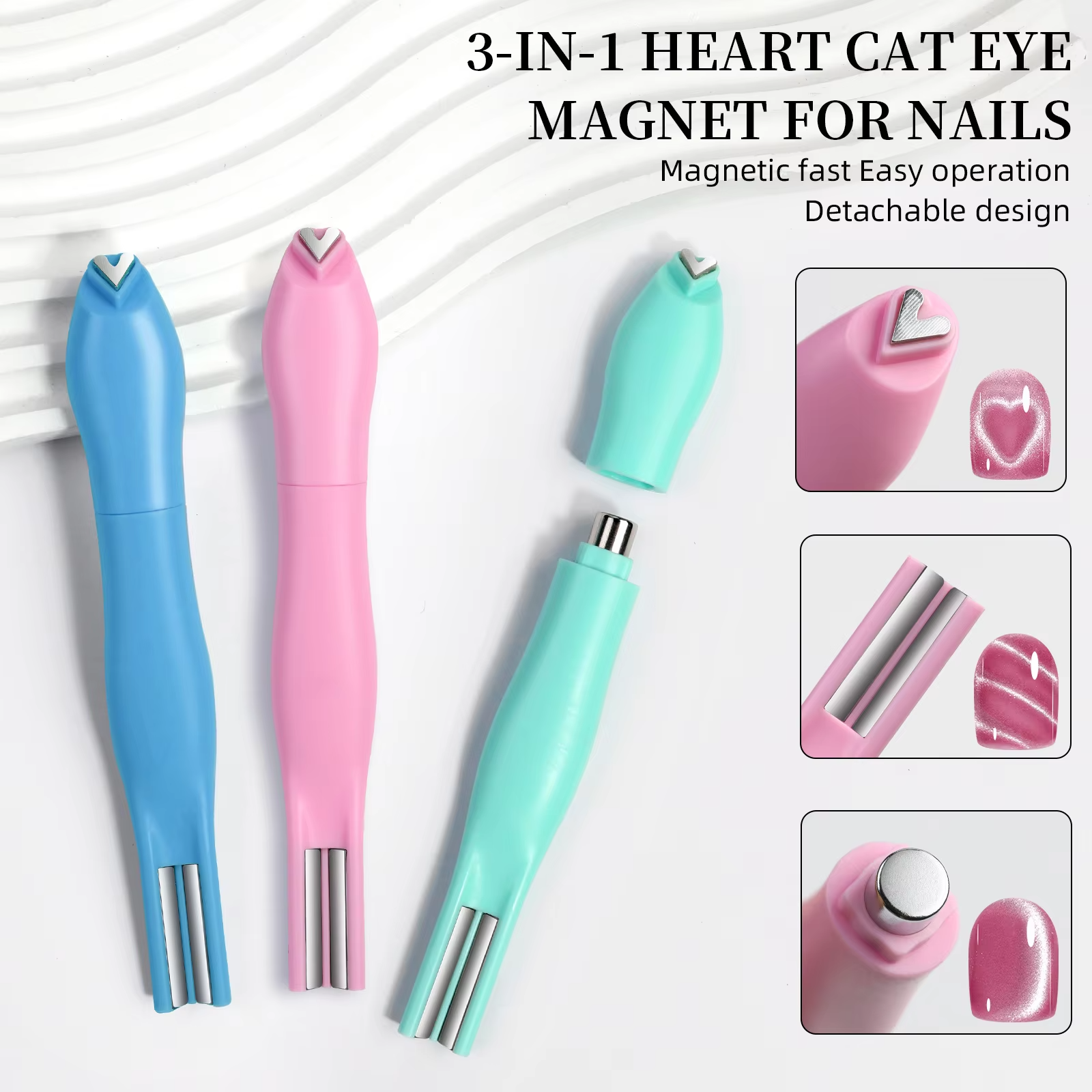 3-in-1 Heart Cat Eye Nail Art Magnet Pen – Professional Magnetic Gel Polish Manicure Tool