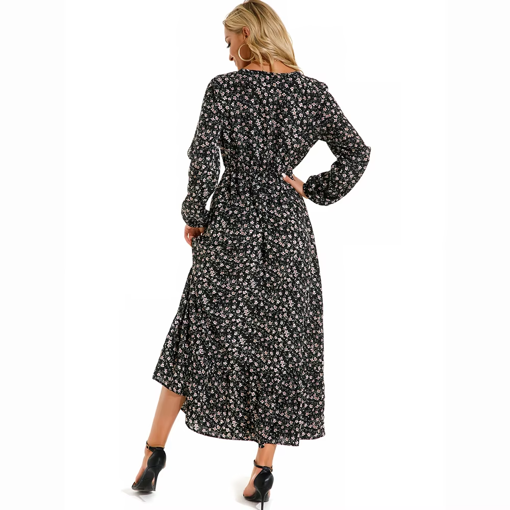 Top Trendy Bohemian Floral Chiffon Maxi Dress – High Waist Full Sleeve Casual Beach Vestidos