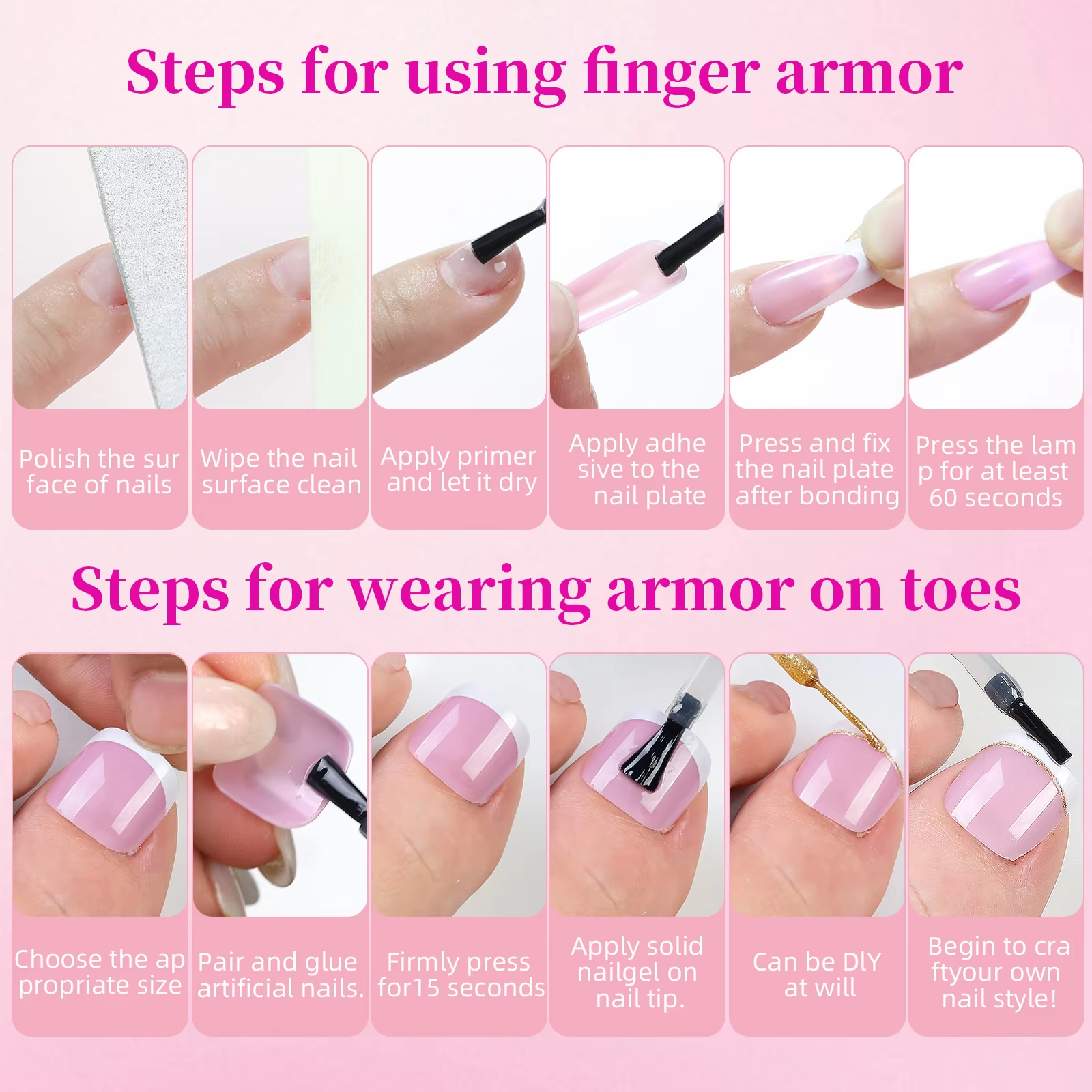 144pcs French Manicure False Nails & Toenails Set – Short Square Acrylic Full Coverage Fake Nails