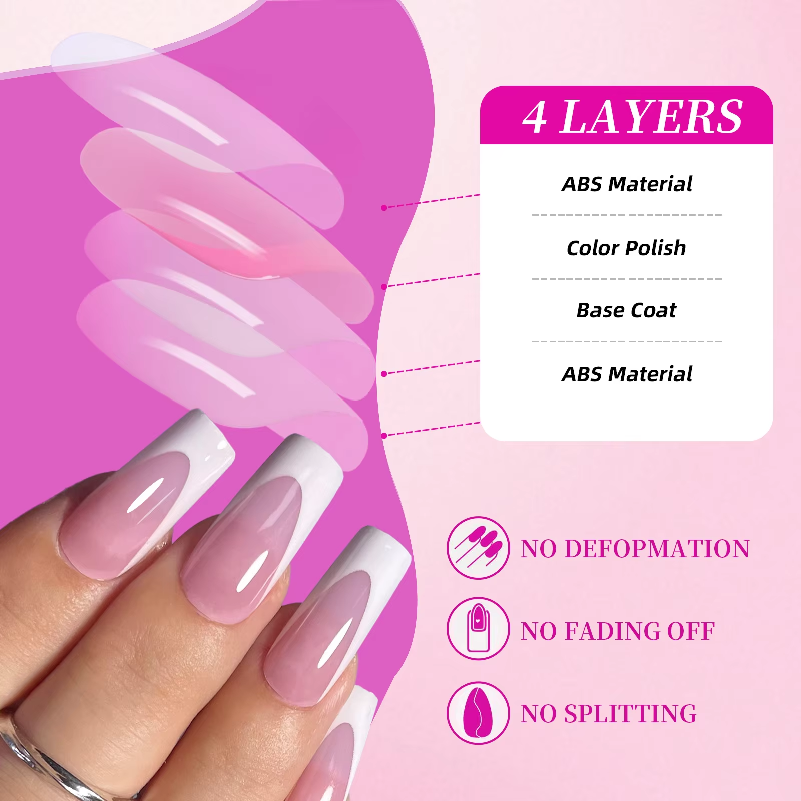 144pcs French Manicure False Nails & Toenails Set – Short Square Acrylic Full Coverage Fake Nails