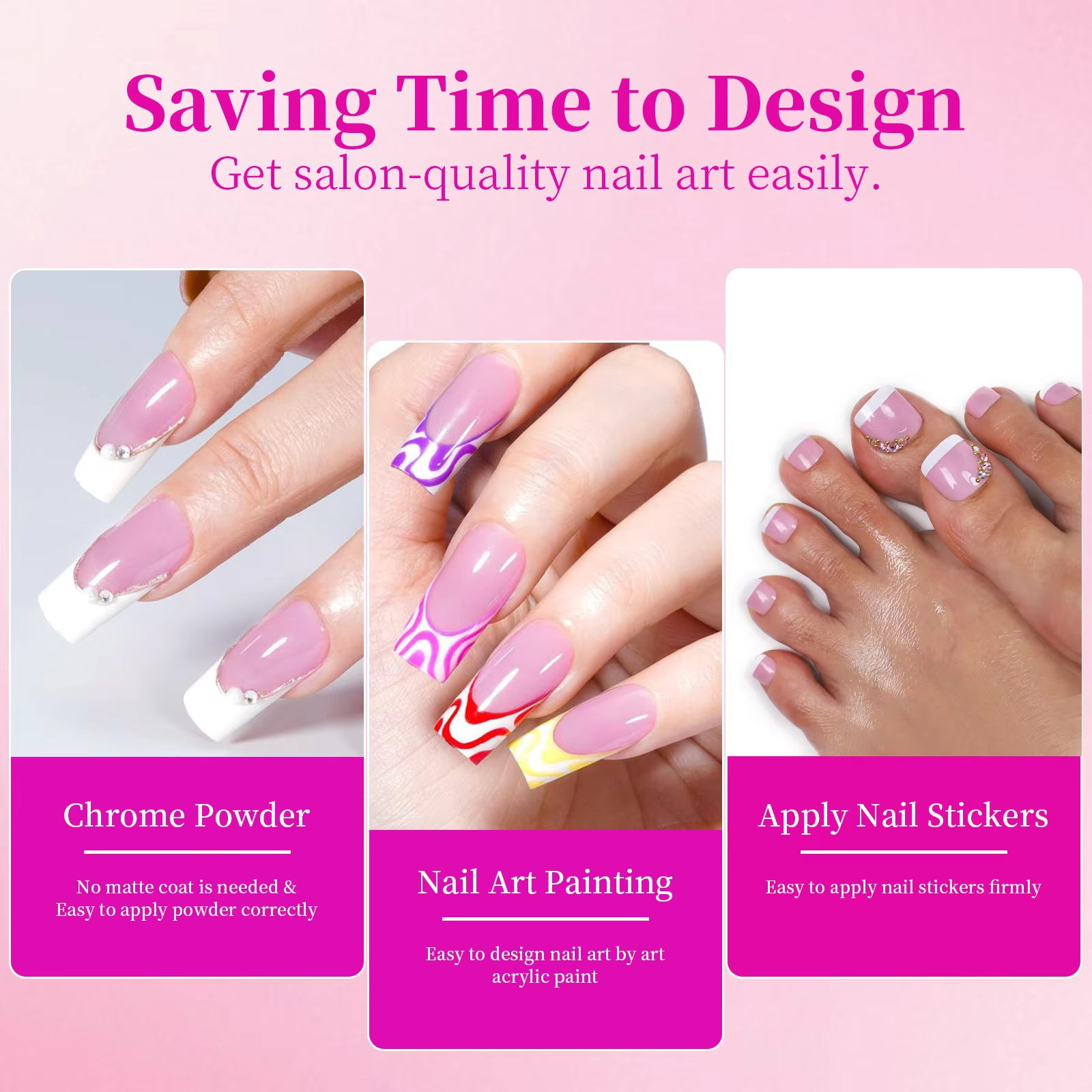 144pcs French Manicure False Nails & Toenails Set – Short Square Acrylic Full Coverage Fake Nails
