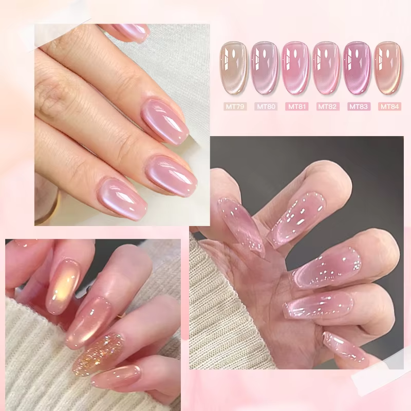 Top Salon-Grade Cat Eye Magnetic Gel Nail Polish – Shimmering Nude Pink & Gold UV/LED Soak-Off Varnish