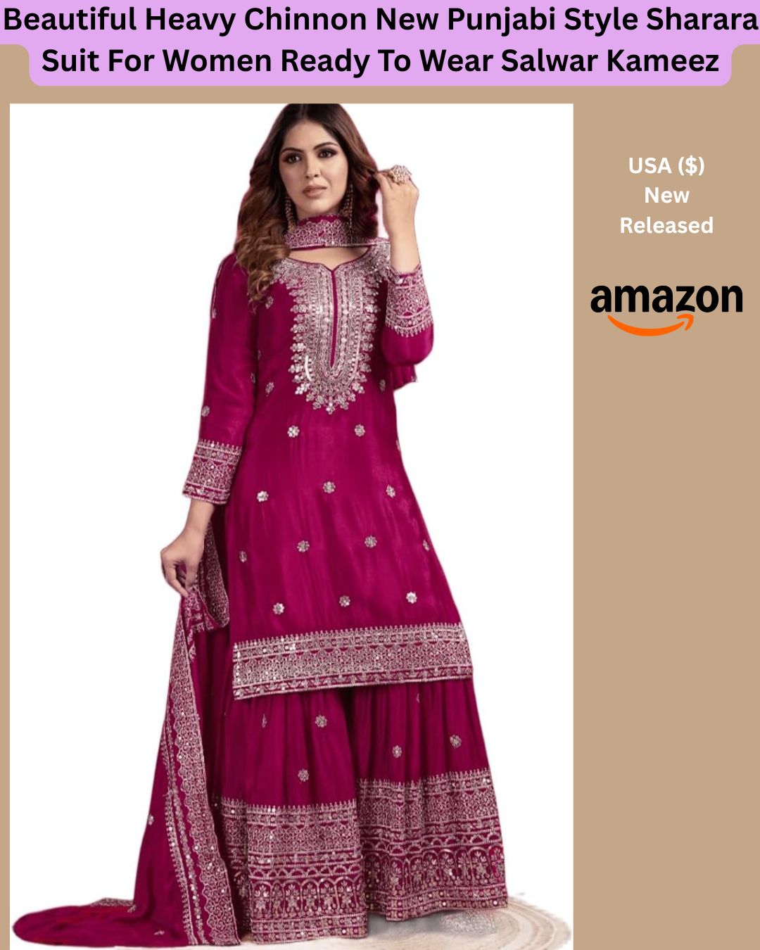 Premium Black Heavy Chinnon Punjabi Sharara Suit Set – Ready To Wear Embroidered Salwar Kameez With Dupatta
