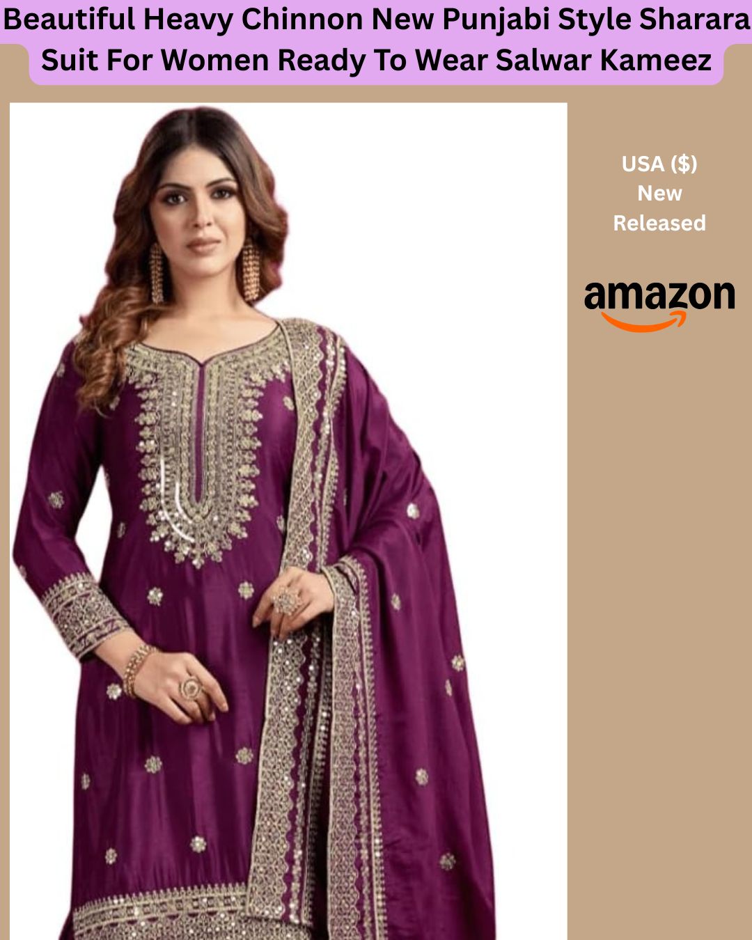 Premium Black Heavy Chinnon Punjabi Sharara Suit Set – Ready To Wear Embroidered Salwar Kameez With Dupatta